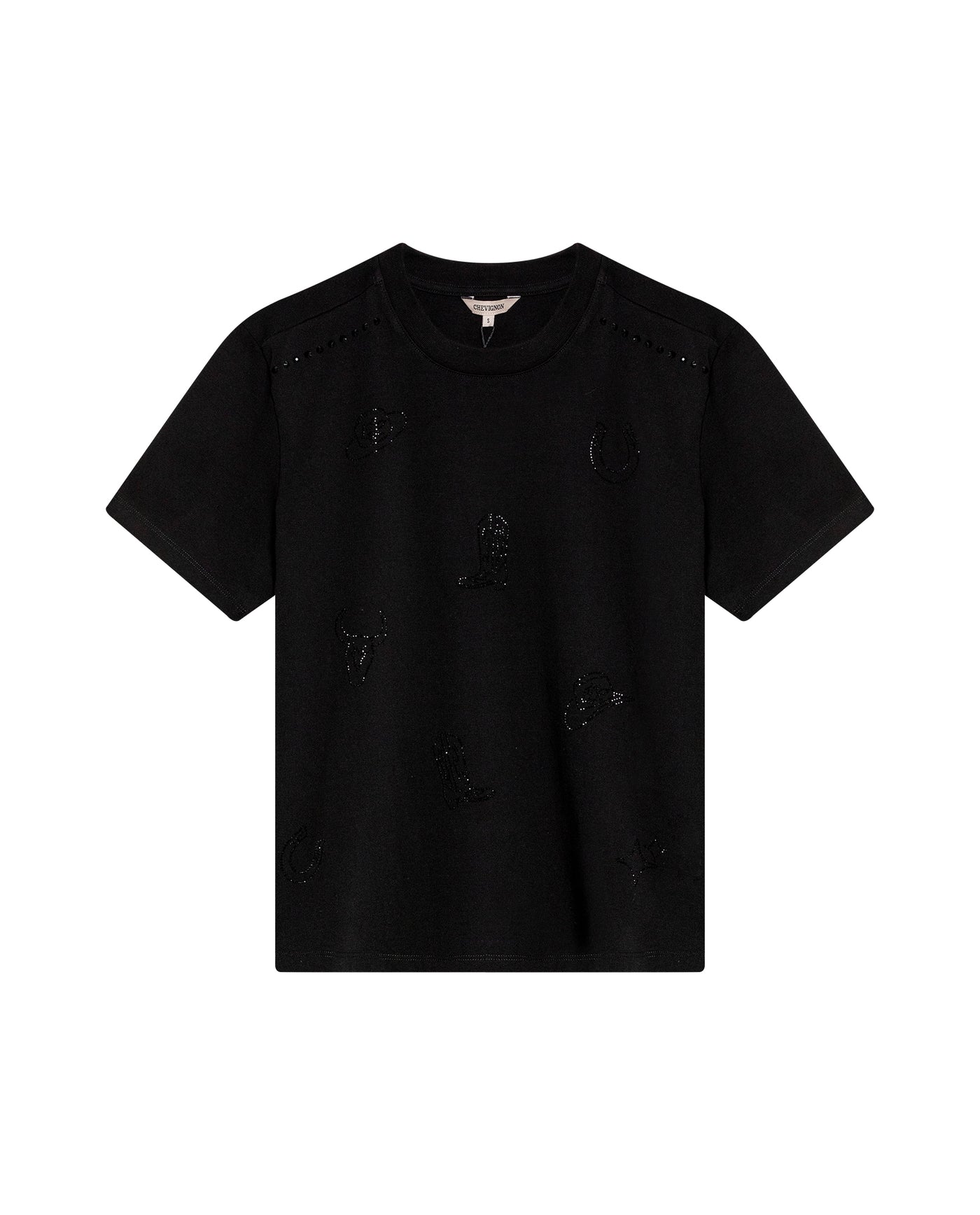 Womens T-Shirt Rodeo Graphic Oversized Cotton Heavier Print Rhinestones - Black 63_701H704_NEG194004_3
