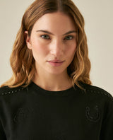 Womens T-Shirt Rodeo Graphic Oversized Cotton Heavier Print Rhinestones - Black 63_701H704_NEG194004_5