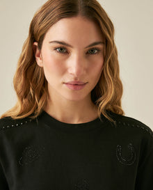 Womens T-Shirt Rodeo Graphic Oversized Cotton Heavier Print Rhinestones - Black 63_701H704_NEG194004_5