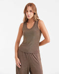 Women's Fitted Tank Top with Deep Round Neckline in Nylon-Modal-Elastane Rib - 1