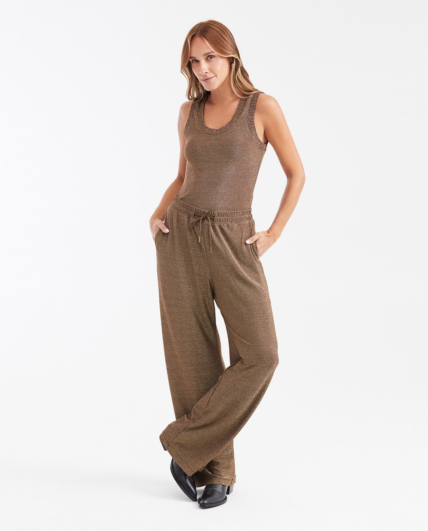 Women's Fitted Tank Top with Deep Round Neckline in Nylon-Modal-Elastane Rib - 2