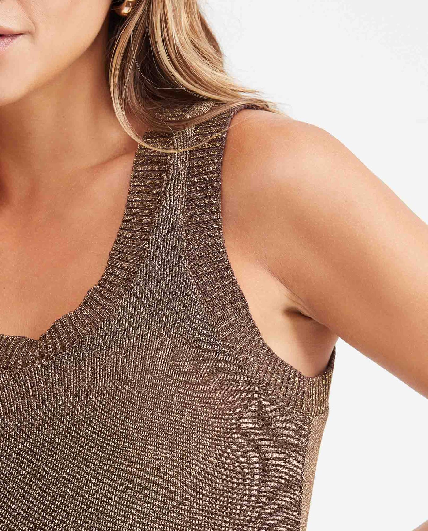 Women's Fitted Tank Top with Deep Round Neckline in Nylon-Modal-Elastane Rib - 3