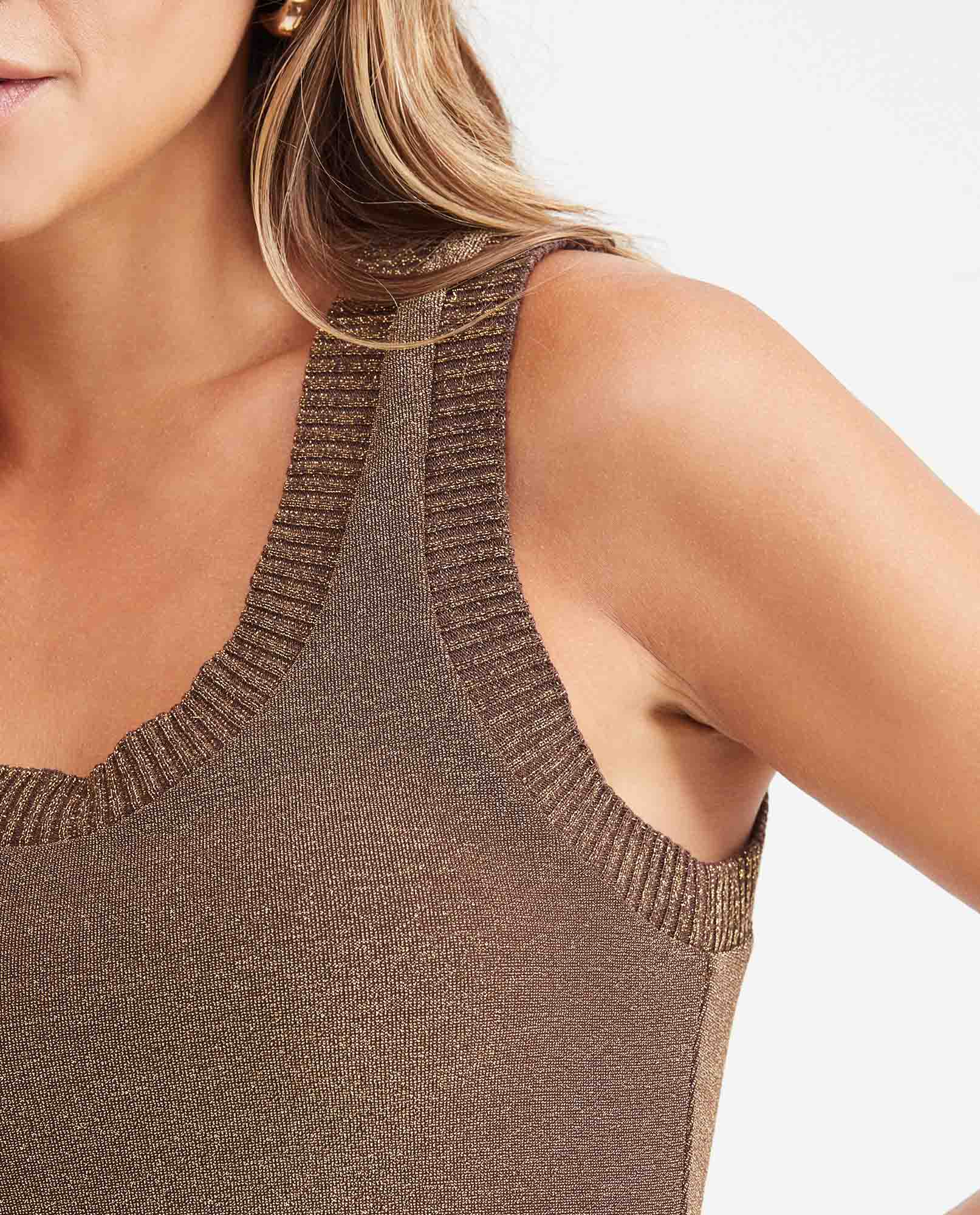 Women's Fitted Tank Top with Deep Round Neckline in Nylon-Modal-Elastane Rib - 3