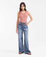 Women's Fitted Tank Top with Deep Round Neckline in Nylon-Modal-Elastane Rib - 2