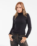 Women's Fitted Turtleneck Long Sleeve Top with Lurex Detail in Cotton-Lurex-Elastane - 1