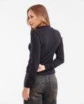 Women's Fitted Turtleneck Long Sleeve Top with Lurex Detail in Cotton-Lurex-Elastane - 4