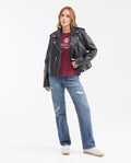 Women's Semi-Fitted Graphic T-Shirt Ribbed Round Neckline with Flock Print in Cotton - 2