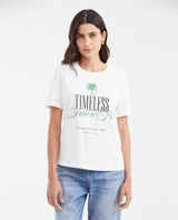 Women's Semi-Fitted Typography T-Shirt with Transparent Caviar Detail in Cotton - 1