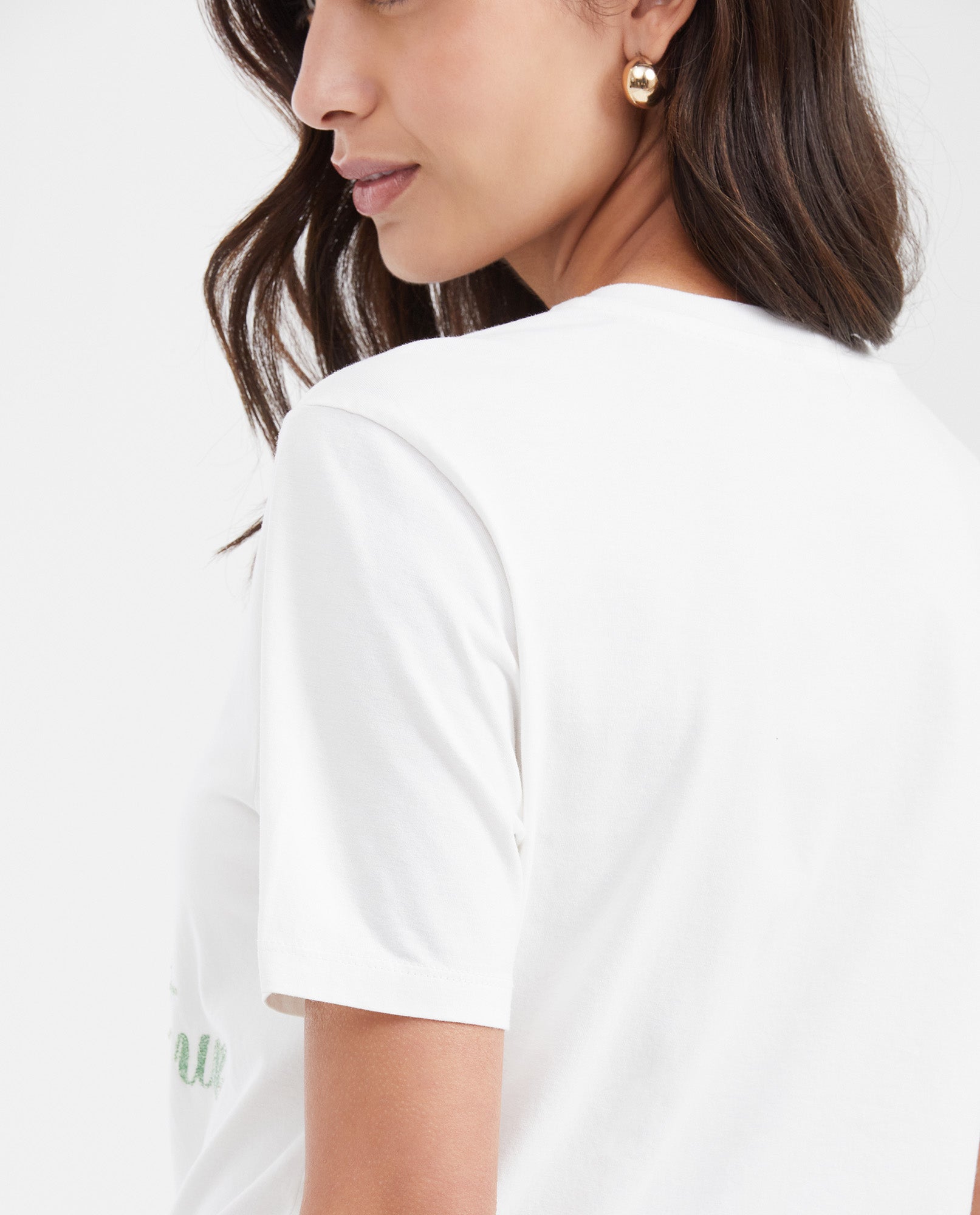 Women's Semi-Fitted Typography T-Shirt with Transparent Caviar Detail in Cotton - 5
