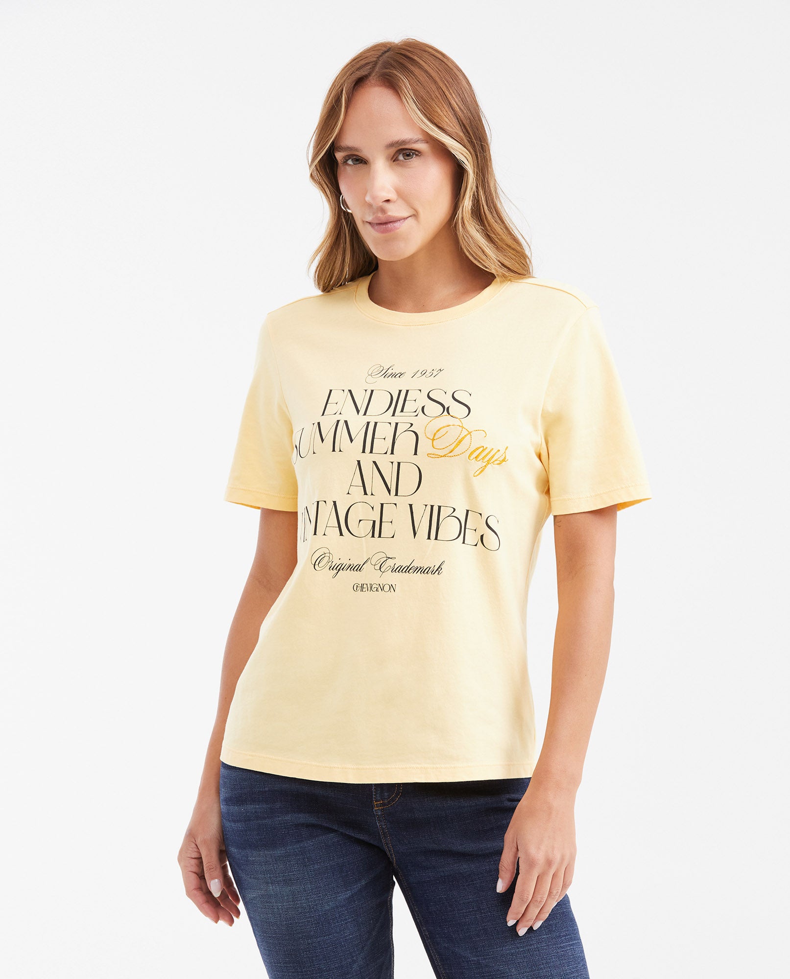 Women's Semi-Fitted Typography T-Shirt with Embroidery and Water Wash in Cotton - 1