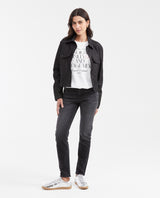 Women's Semi-Fitted Typography T-Shirt with Embroidery and Water Wash in Cotton - 2