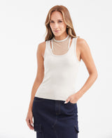 Women's Fitted Double-Layer Tank Top with Gold Lurex Mesh Insert in Cotton-Elastane - 1