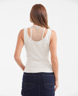 Women's Fitted Double-Layer Tank Top with Gold Lurex Mesh Insert in Cotton-Elastane - 4