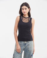 Women's Fitted Double-Layer Tank Top with Gold Lurex Mesh Insert in Cotton-Elastane - 1
