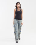Women's Fitted Double-Layer Tank Top with Gold Lurex Mesh Insert in Cotton-Elastane - 2