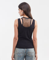 Women's Fitted Double-Layer Tank Top with Gold Lurex Mesh Insert in Cotton-Elastane - 4