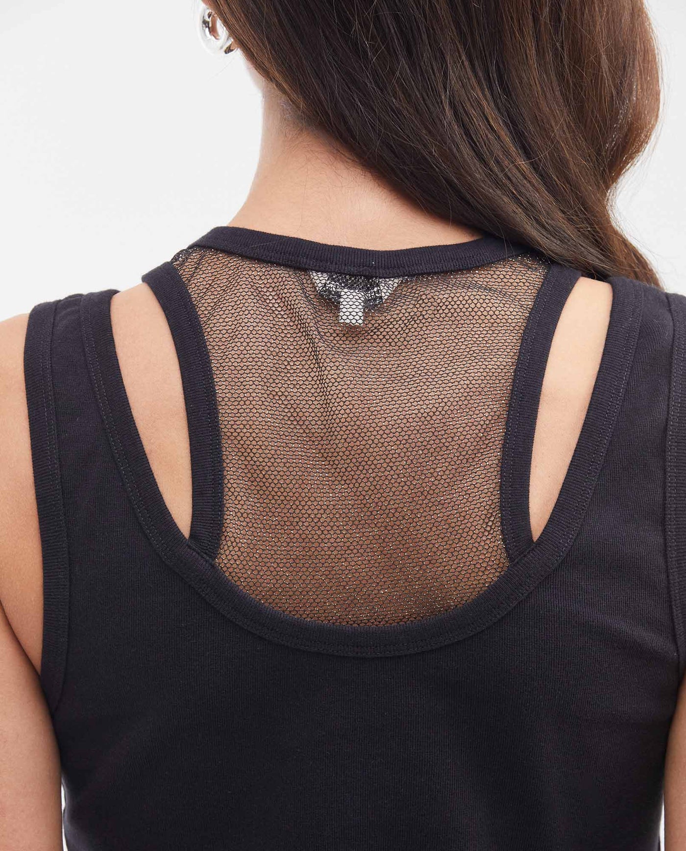Women's Fitted Double-Layer Tank Top with Gold Lurex Mesh Insert in Cotton-Elastane - 5