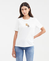 Women's Straight Fit T-Shirt with Embroidered Appliqués in Cotton - 1