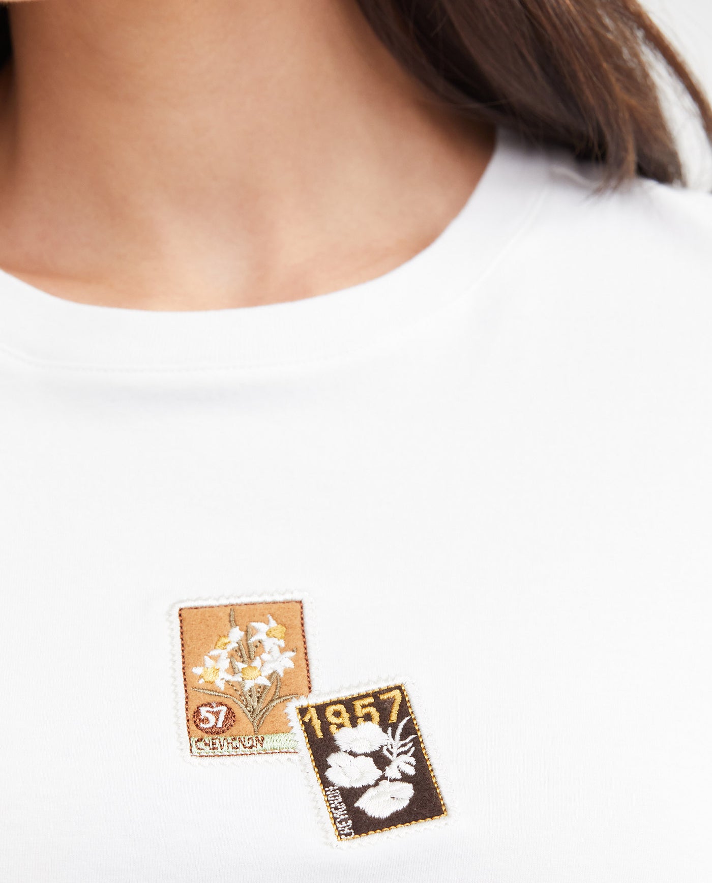 Women's Straight Fit T-Shirt with Embroidered Appliqués in Cotton - 3