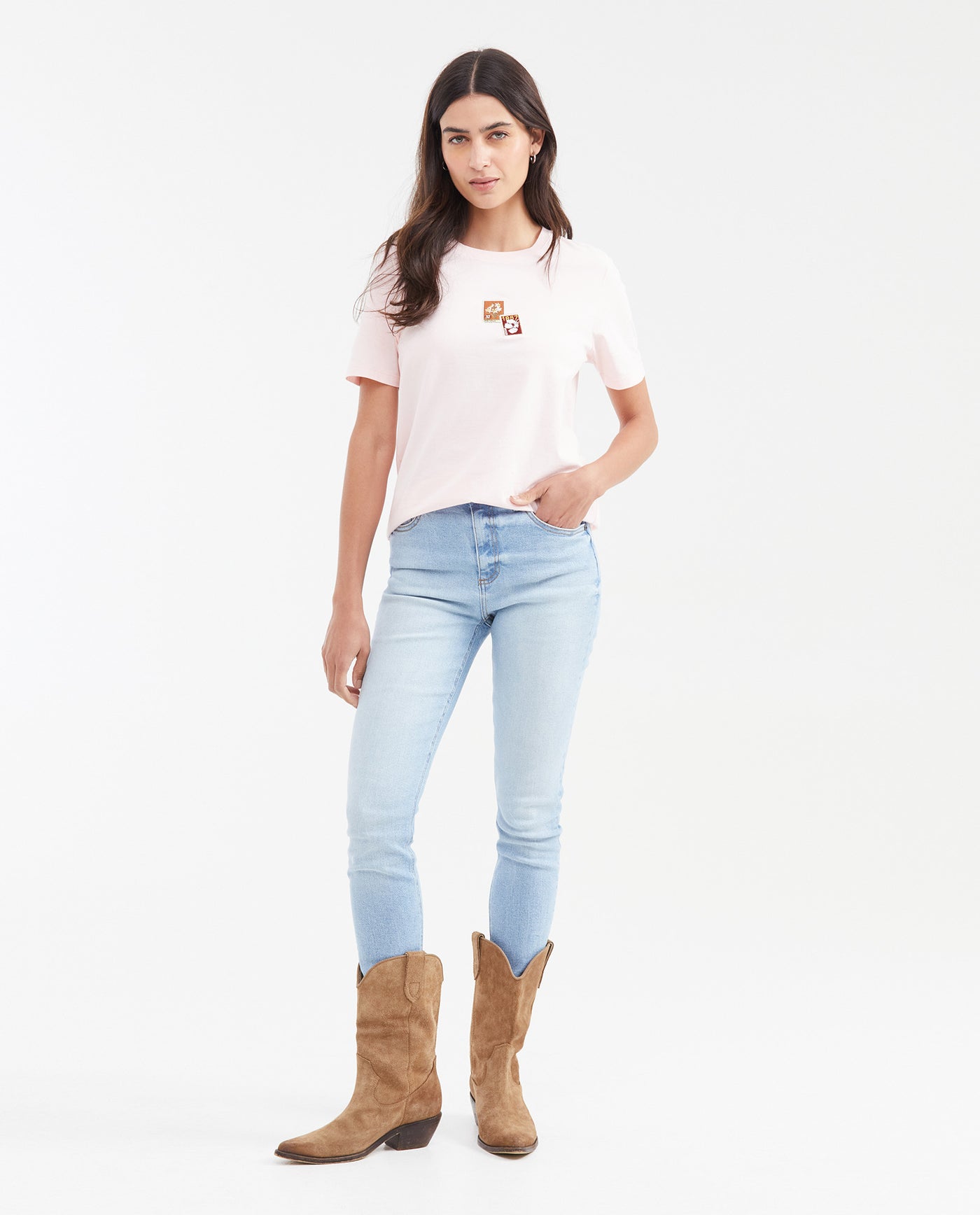 Women's Straight Fit T-Shirt with Embroidered Appliqués in Cotton - 2