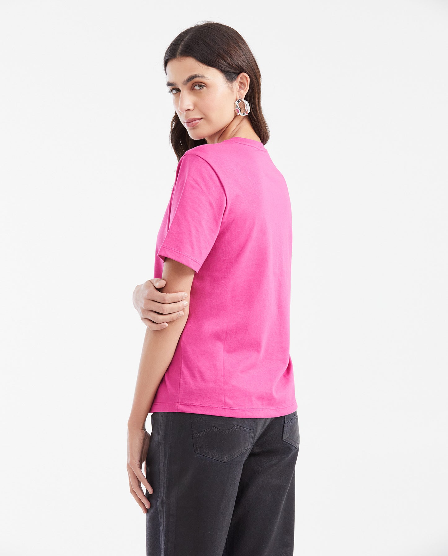 Women's Printed T-shirt with Stone Detail - Pink - 4