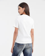 Women's Semi-Fitted Graphic T-Shirt with Stone Application in Cotton - 4