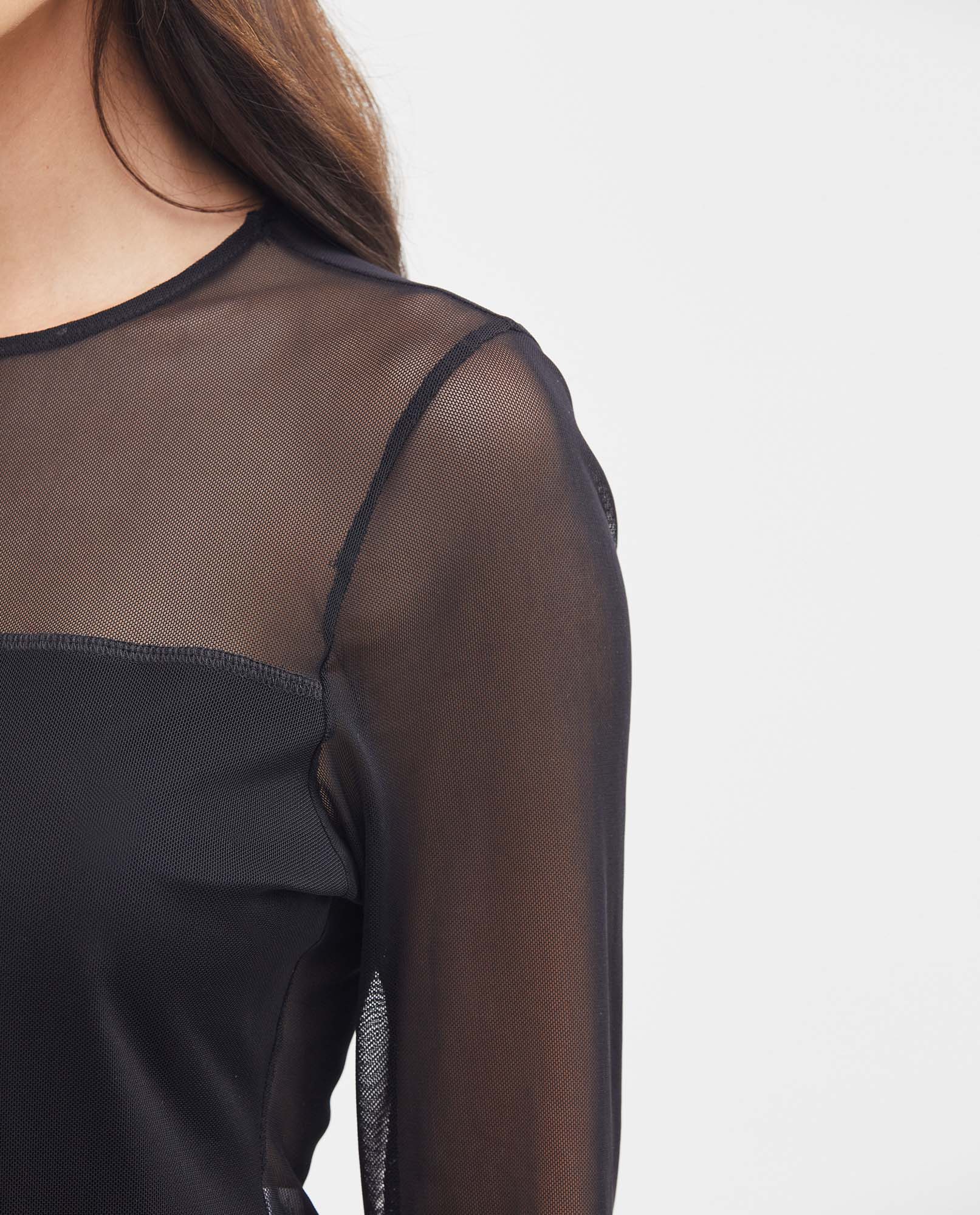 Women's Fitted Long Sleeve Semi-Sheer Mesh Top with Cotton Lining in Polyester-Elastane 63_702G024_NEG194004_4