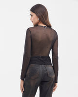 Women's Fitted Long Sleeve Semi-Sheer Mesh Top with Cotton Lining in Polyester-Elastane 63_702G024_NEG194004_5