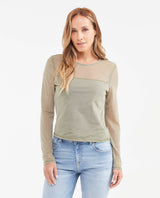 Women's Fitted Long Sleeve Semi-Sheer Mesh Top with Cotton Lining in Polyester-Elastane 63_702G024_VER180521_0