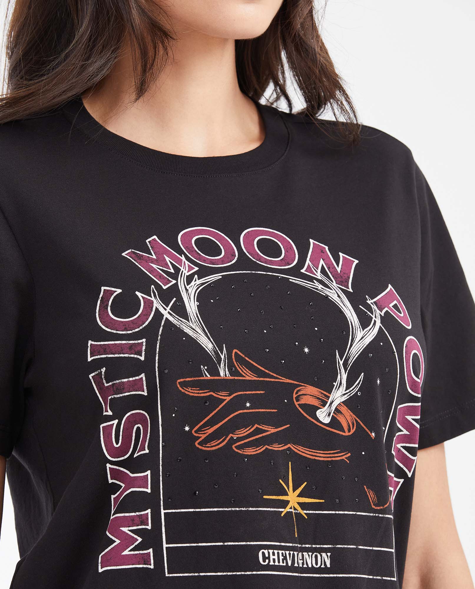 Women's Straight Fit Astral Capsule T-Shirt with Stone Application in Cotton - 3