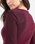 Women's Fitted Asymmetric Neckline Long Sleeve Top with Lurex in Nylon-Elastane - 5