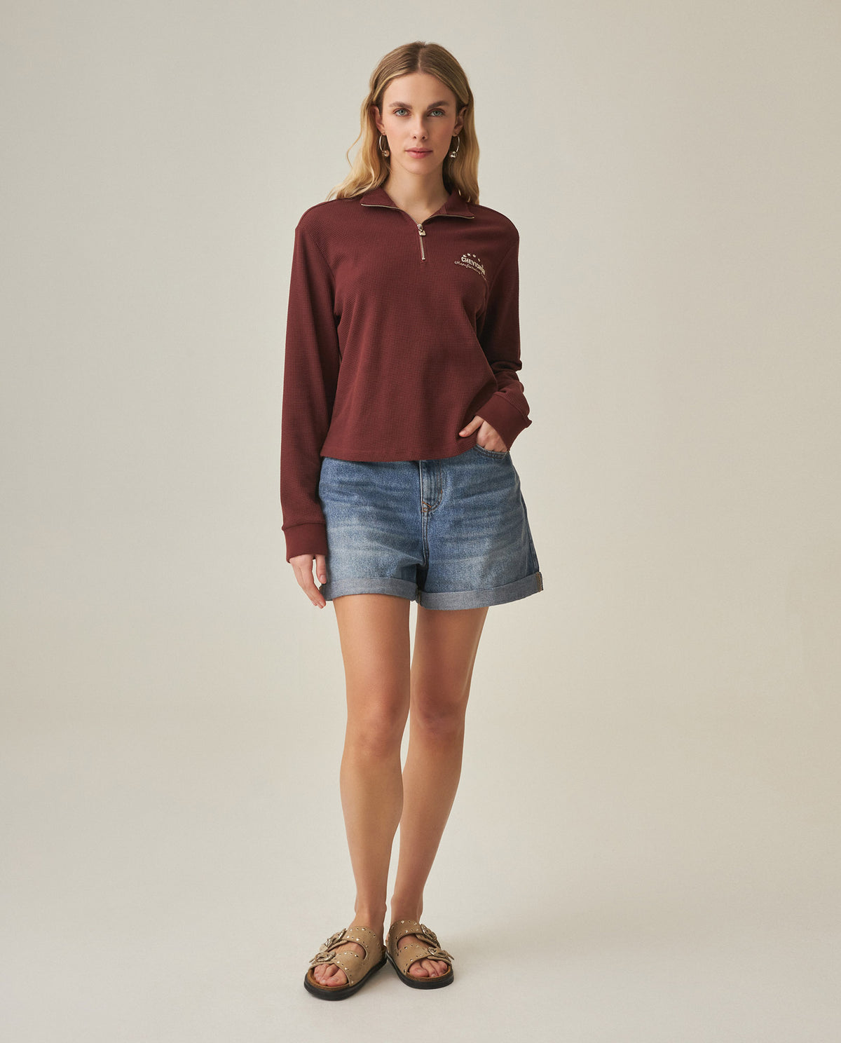 Women´s Quarter-zip Top - Brown 63_702H017_CAF191321_3