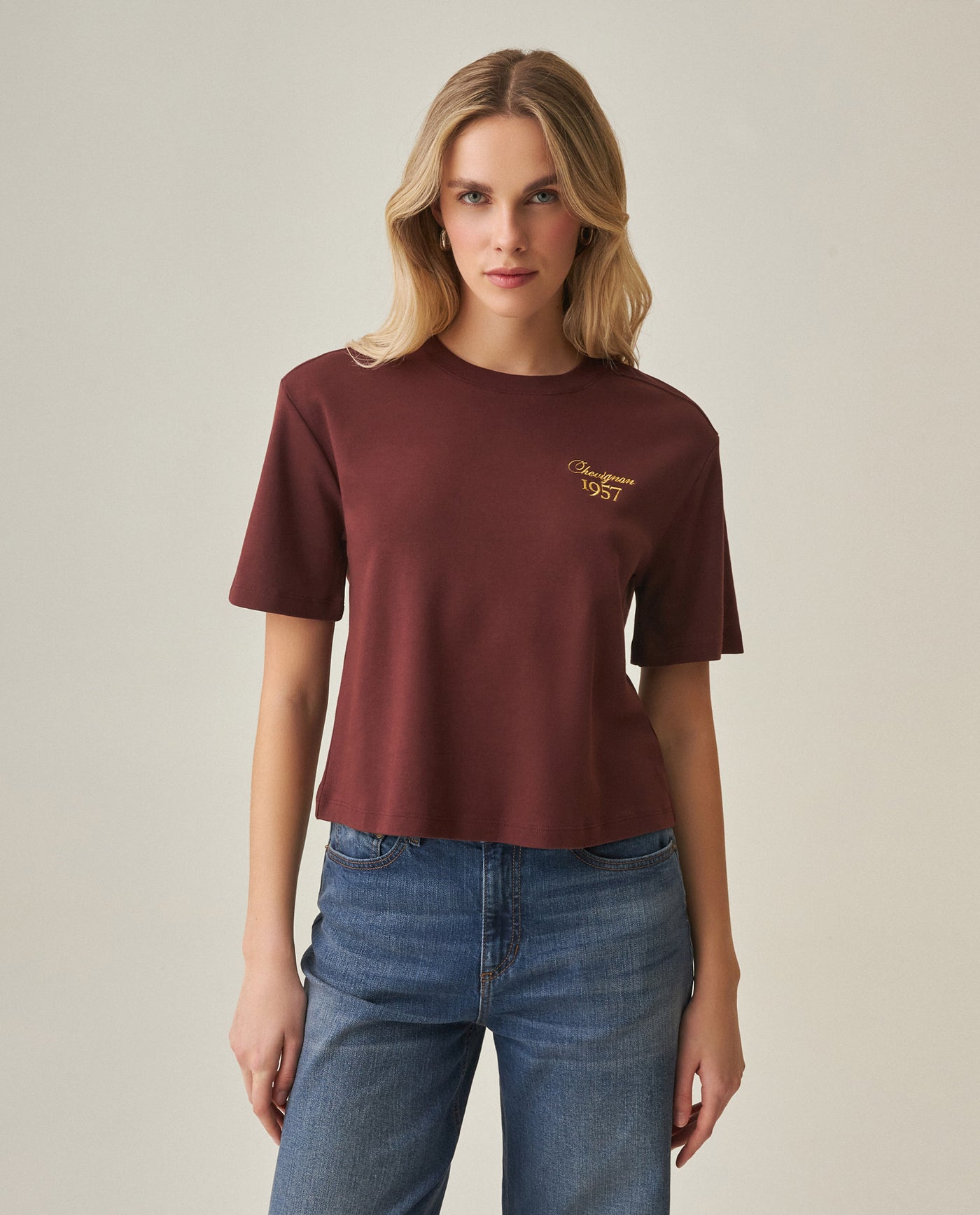 Women´s Oversized Cropped T-Shirt - Brown 63_702H051_CAF191321_0