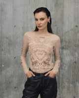 Womens Slim Fit All-Over Print Top - Special Collection - Beige 63_702H203_BEI141112_0