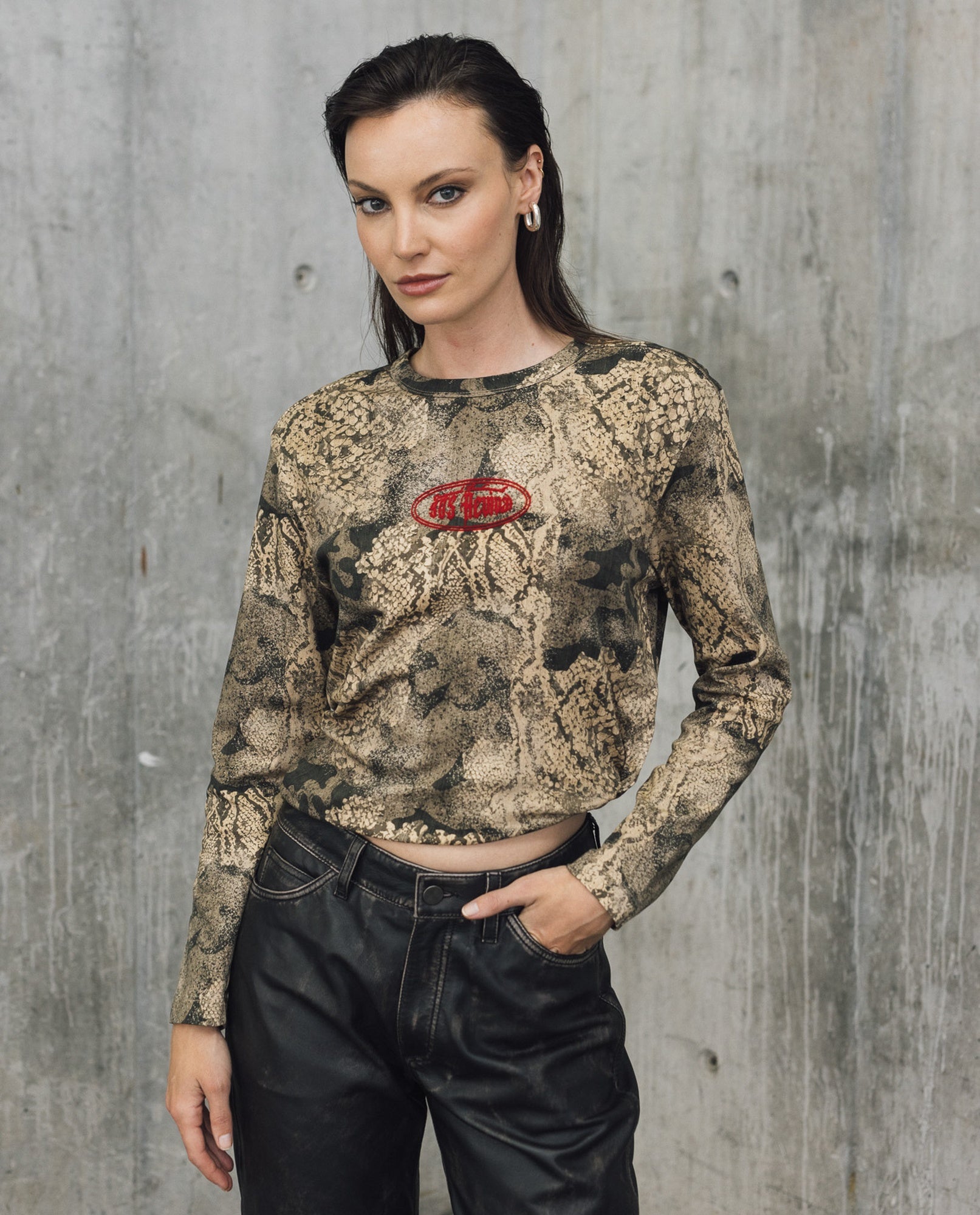 Womens Oversized Python Print Top - Special Collection - Beige 63_702H204_BEI140108_0