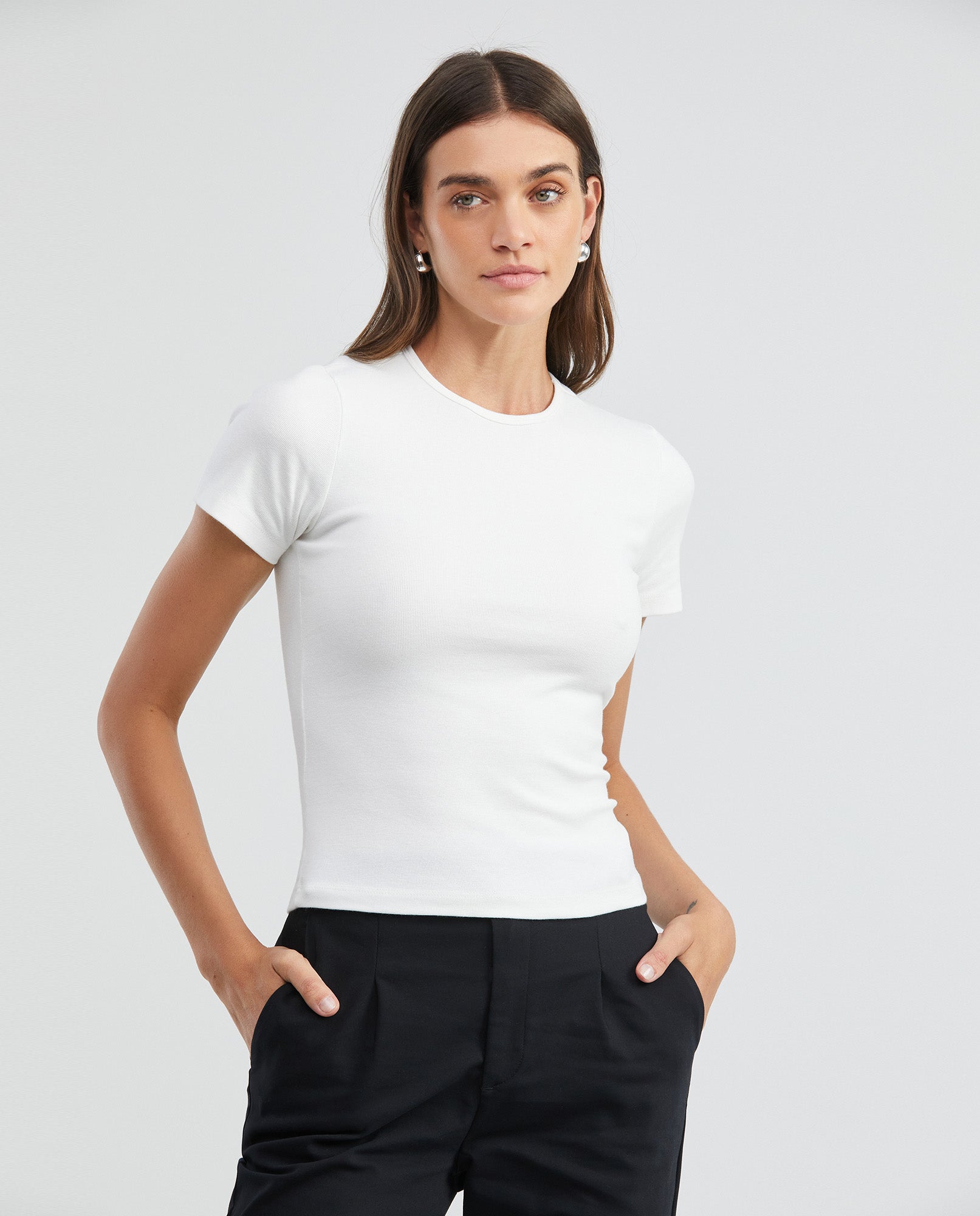 Women's Essential Ribbed T-Shirt Slim Fit Soft Touch 100% Cotton - 1
