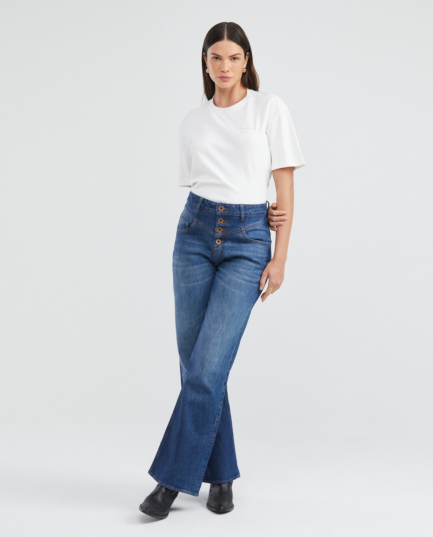 Women's Essential Oversized Crop T-Shirt High Ribbed Neck Lurex Embroidery 100% Cotton 63_704F001_BLA110601_3