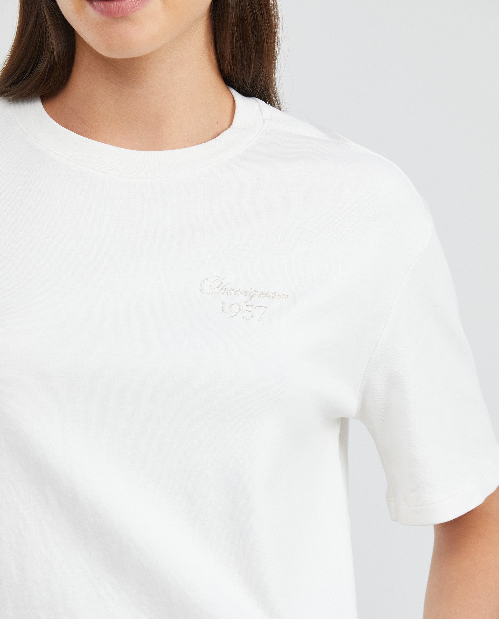 Women's Essential Oversized Crop T-Shirt High Ribbed Neck Lurex Embroidery 100% Cotton 63_704F001_BLA110601_4