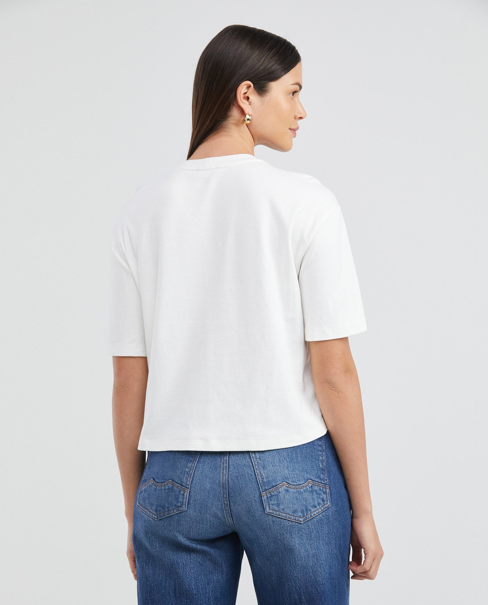 Women's Essential Oversized Crop T-Shirt High Ribbed Neck Lurex Embroidery 100% Cotton 63_704F001_BLA110601_5