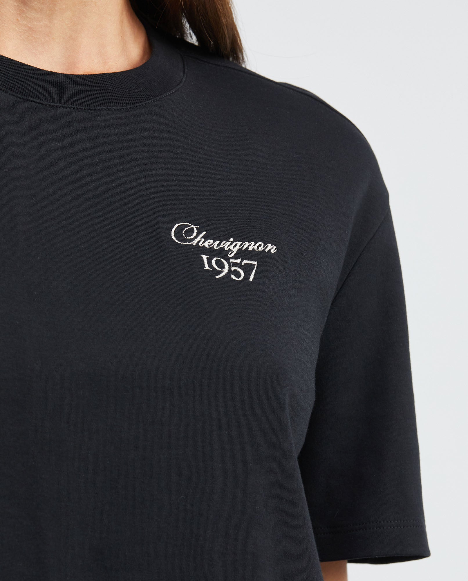 Women's Essential Oversized Crop T-Shirt High Ribbed Neck Lurex Embroidery 100% Cotton 63_704F001_NEG194007_4