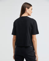 Women's Essential Oversized Crop T-Shirt High Ribbed Neck Lurex Embroidery 100% Cotton 63_704F001_NEG194007_5
