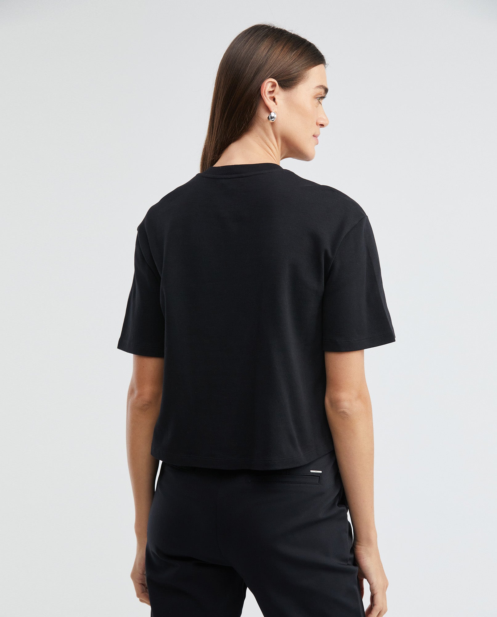 Women's Essential Oversized Crop T-Shirt High Ribbed Neck Lurex Embroidery 100% Cotton 63_704F001_NEG194007_5