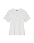 Women's Short Sleeve Slim Fit Metal Detail T-shirt in Cotton, Nocturne - 1