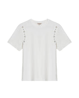 Women's Short Sleeve Slim Fit Metal Detail T-shirt in Cotton, Nocturne - 1