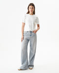 Women's Short Sleeve Slim Fit Metal Detail T-shirt in Cotton, Nocturne - 3