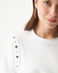 Women's Short Sleeve Slim Fit Metal Detail T-shirt in Cotton, Nocturne - 4