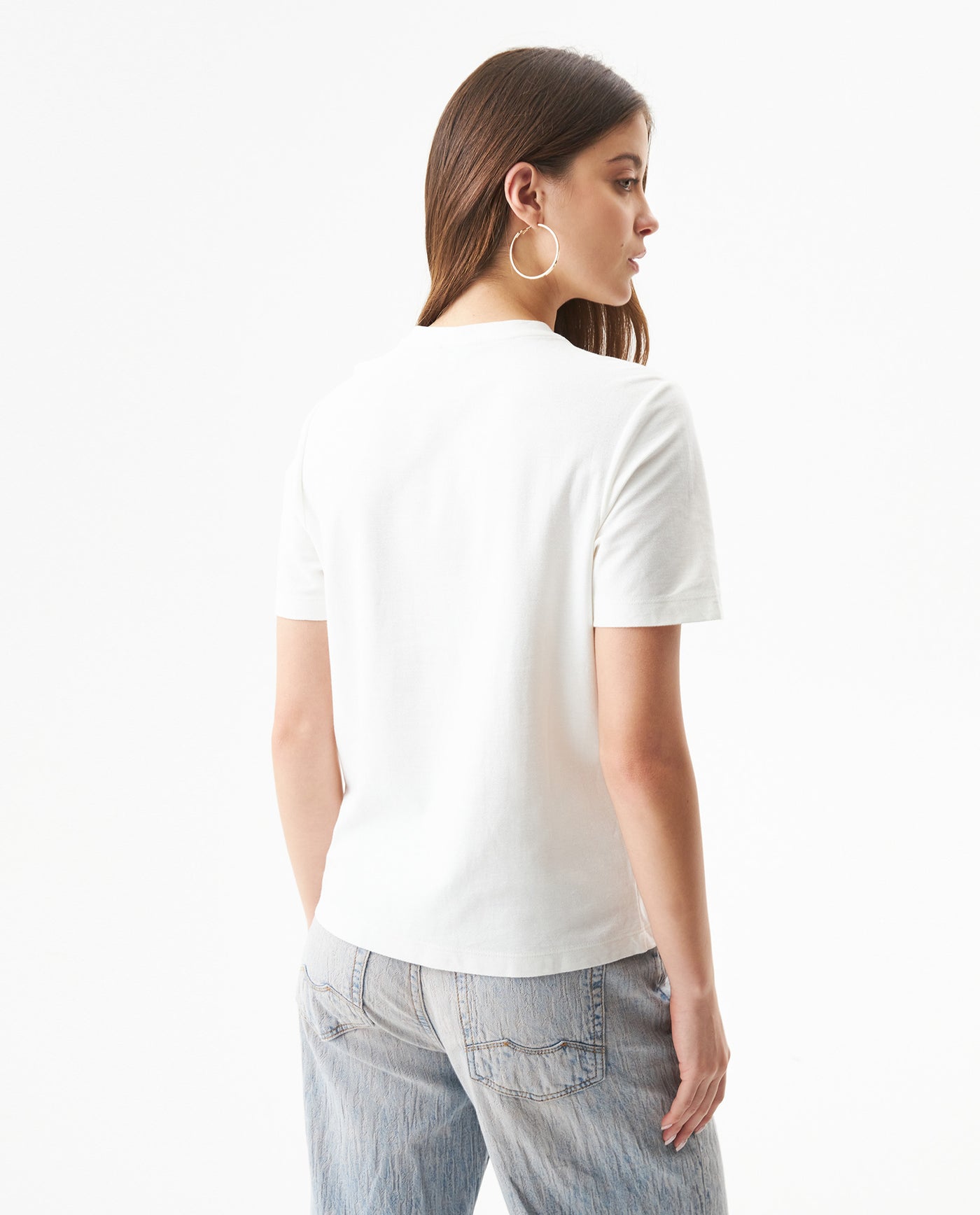 Women's Short Sleeve Slim Fit Metal Detail T-shirt in Cotton, Nocturne - 5