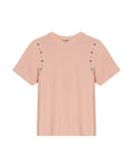 Women's Short Sleeve Slim Fit Metal Detail T-shirt in Cotton, Nocturne - 1