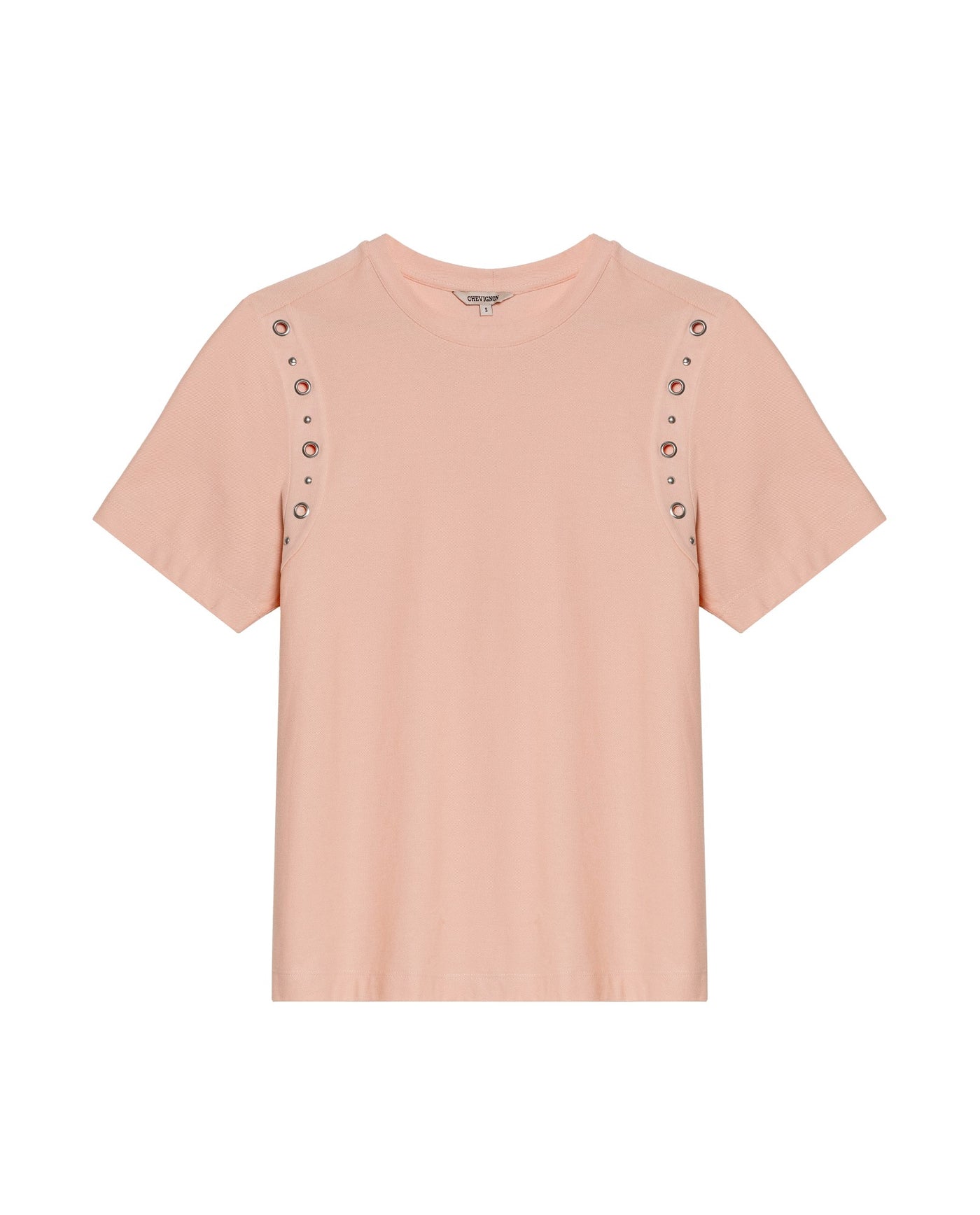 Women's Short Sleeve Slim Fit Metal Detail T-shirt in Cotton, Nocturne - 1