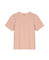 Women's Short Sleeve Slim Fit Metal Detail T-shirt in Cotton, Nocturne - 1